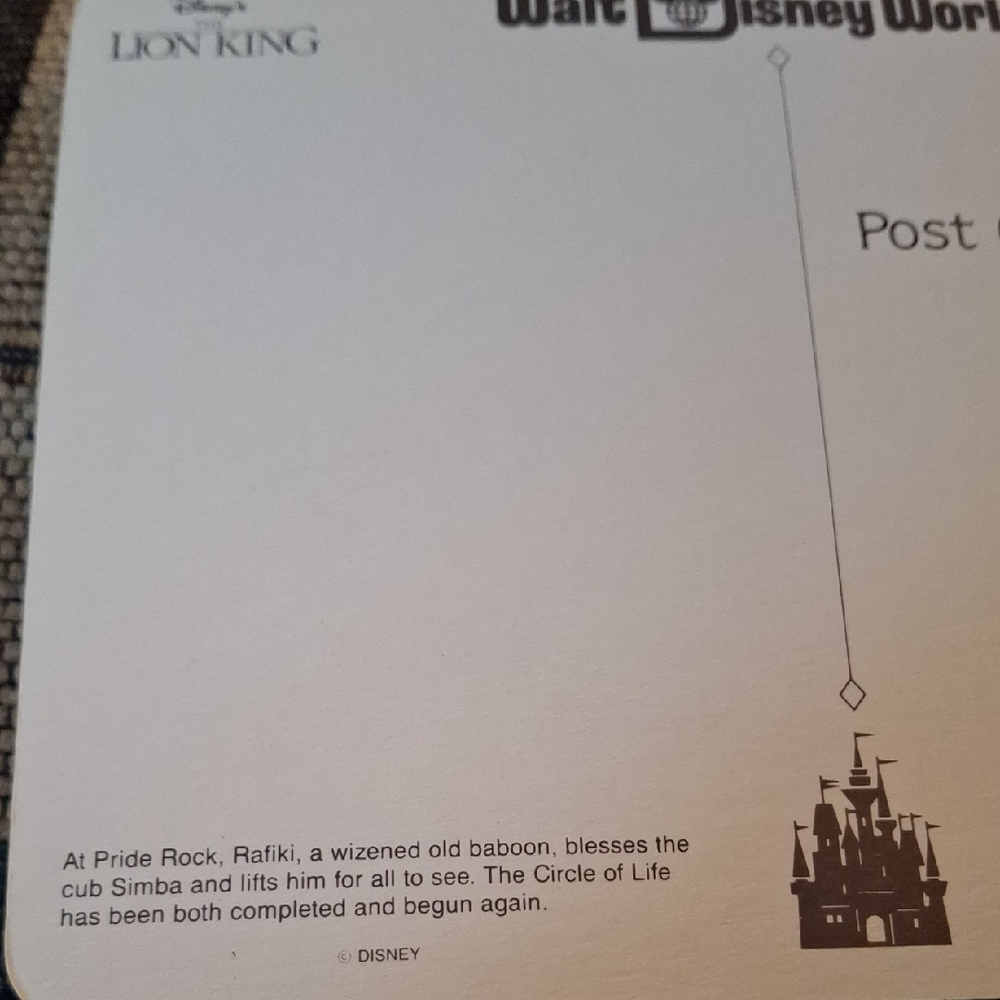 Disney The Lion King Postcard Back with Monochrome Castle Accent Postcard - Picture 2 of 3